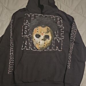 VLONE X NBA Youngboy Black Hoodie with Graphic Jason Mask and Barbed Wire Text